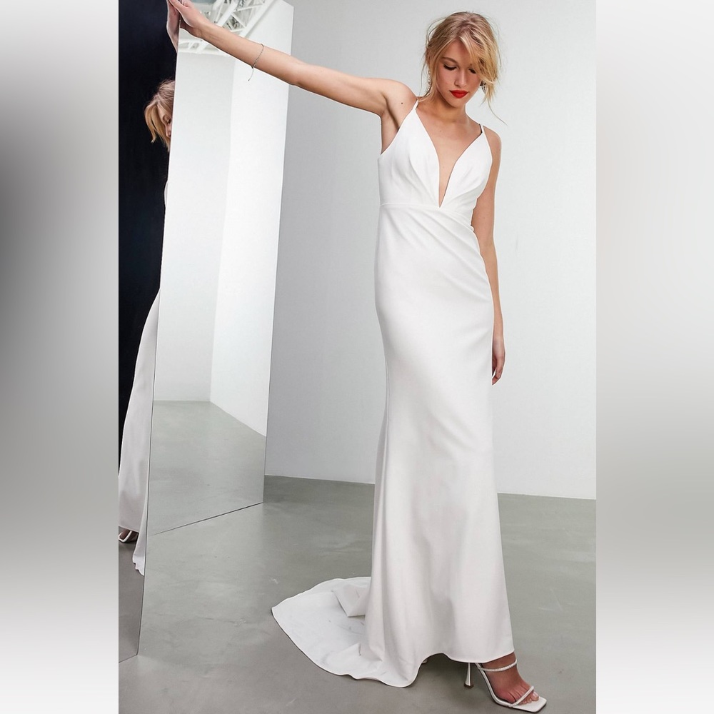 ASOS EDITION Bella plunge cami wedding dress with pleated bust in crepe